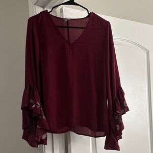 Charlotte Russe Maroon Blouse with Floral Embroidery